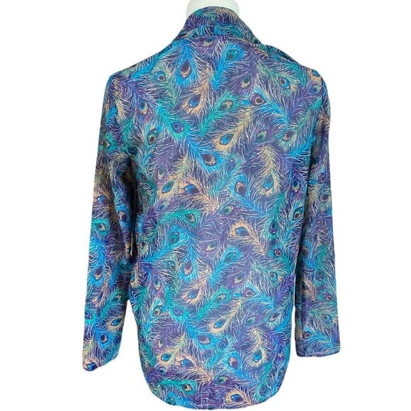Evening Jacket Sheer Peacock Feathers Cascade Cover Up Open Cardigan Size Small - Picture 3 of 9